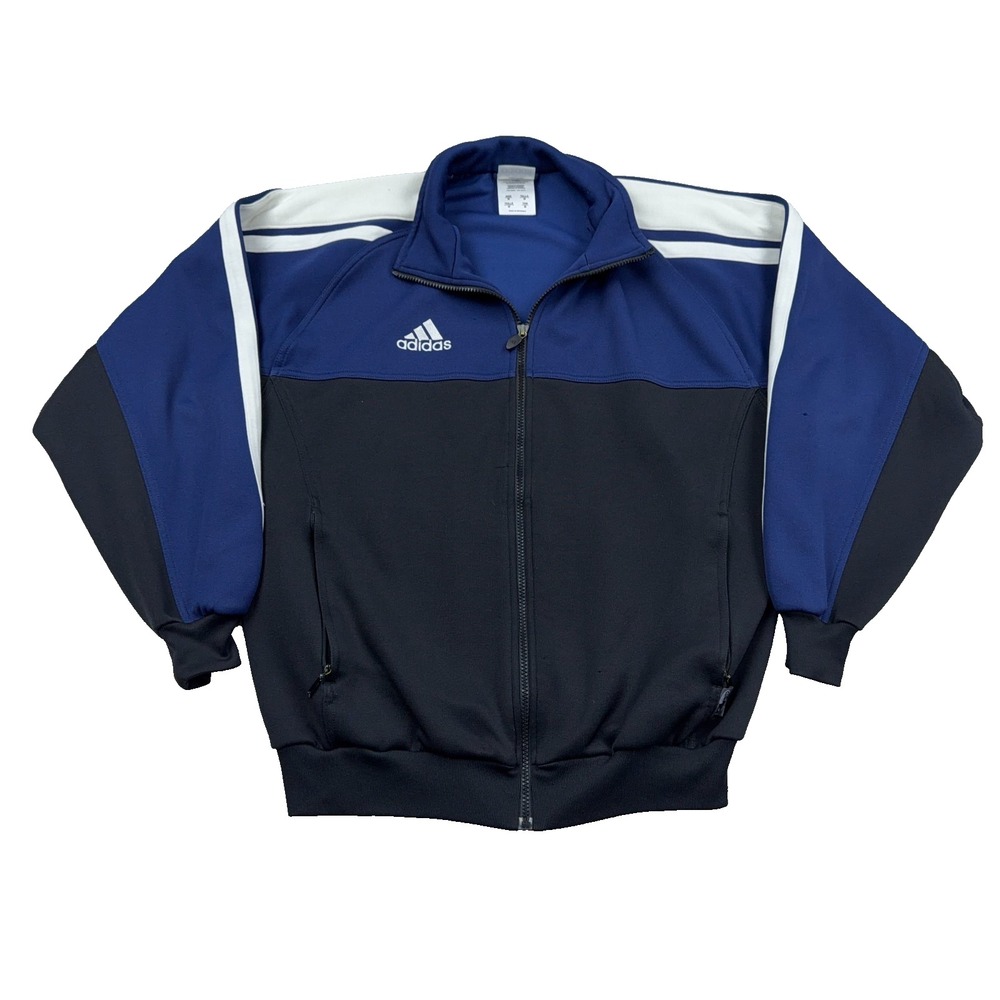 Adidas Jacket Men Medium Black Blue Track Suit Warm Up Colorblock VTG Y2K *